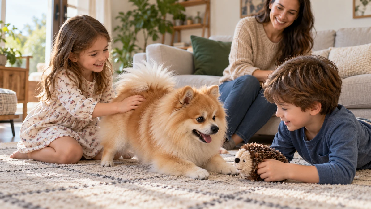 Spitz köpek — çocuklarla oyun